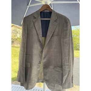 Brunello Cucinelli Sport Jacket Linen Blend Taupe Windowpane Luxury 52/42R Italy